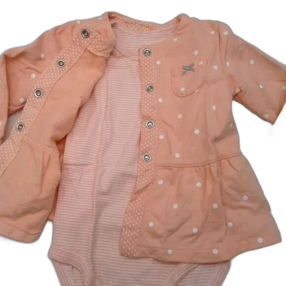 Carter's Cardigan & Onesie Matching Set Peach White Polka Dots Stripes Bow 18M